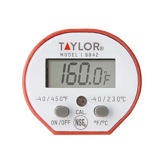 Taylor Waterproof Digital Instant Read Thermometer For Cooking, BBQ, Grilling, Baking, And Meat, Comes With Pocket Sleeve Clip, Red