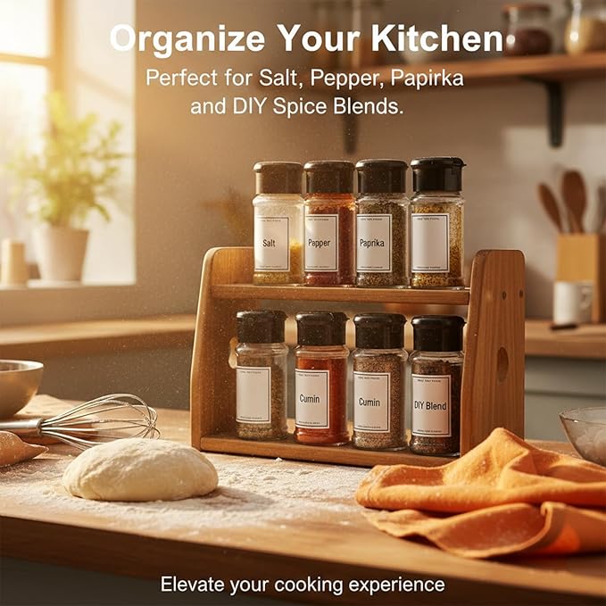 TIESOME 6 Pcs Plastic Spice Jars with Shaker Lids, 3 oz Clear Seasoning Containers for Spice Rack, Drawer, Cabinet Storage (Black Lid)