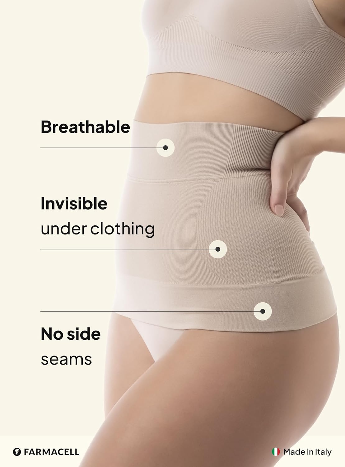Farmacell Waist Trainer for Women 605 Made in Italy - Seamless Shapewear Tummy Control - Slimming Corset Shapewear