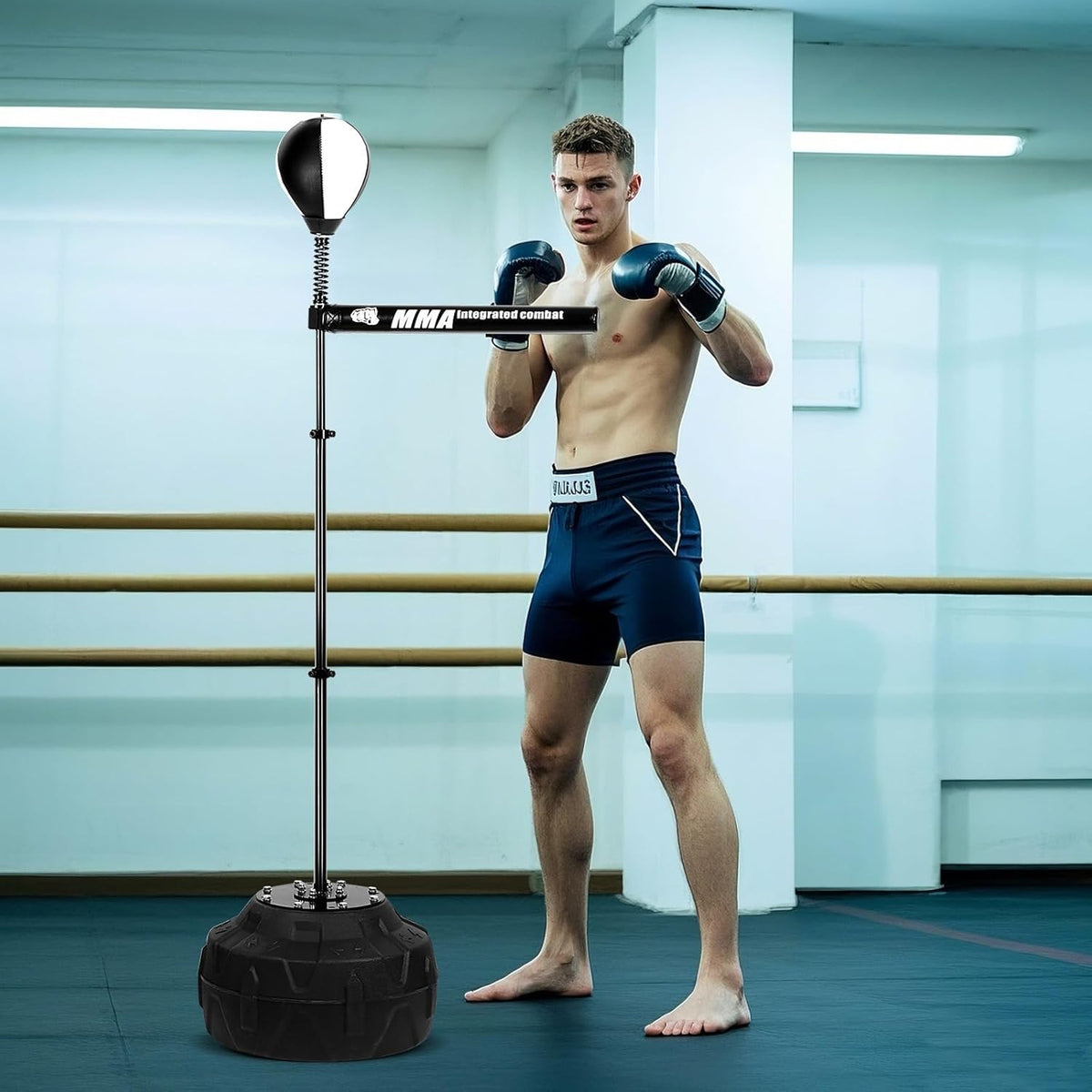 INNOLIFE Spinning Bar Boxing 360°Black White Speed Trainer Free Standing Punching Bag Adjustable Height Ideal for Adults and Youth Enhance Reflexes and Boxing Skills