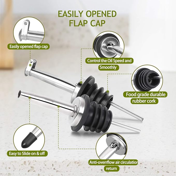 AOZITA 17oz Glass Olive Oil Dispenser - Oil and Vinegar Cruet Bottle with Stainless Steel Pourers - Funnel For Easy Refill - Olive Carafe Decanter for Kitchen