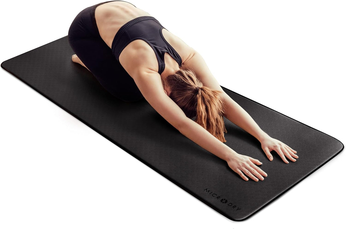MICRODRY Deluxe Fitness Exercise Yoga Mat for Home & Gym, Extra Thick for High Impact Training, Multi Layered Skid Resistant Surface, Odor Neutralizing with Carrying Strap