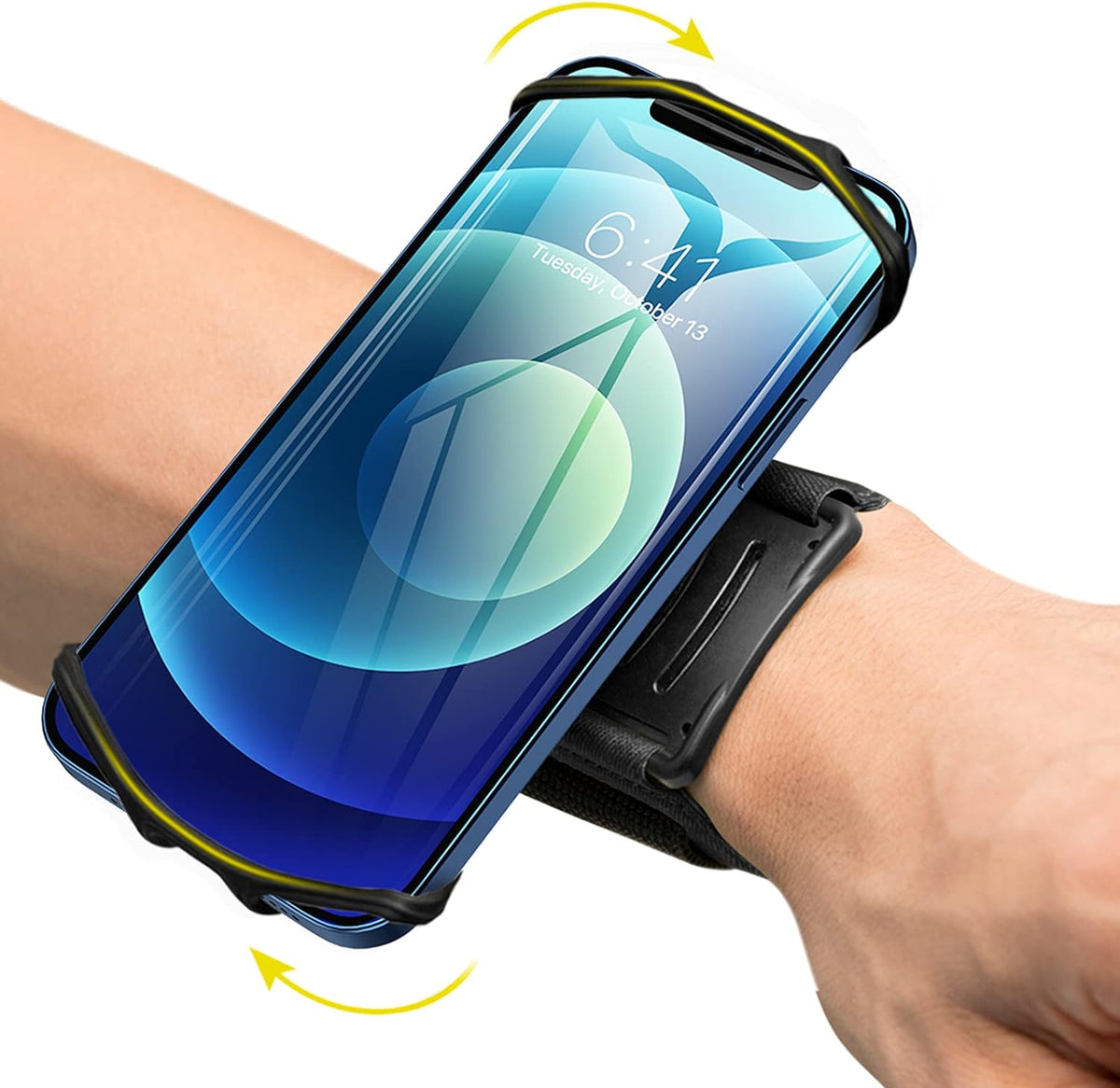 VUP Wristband Phone Holder, 360° Rotatable Forearm Armband for iPhone 15/14/13/Pro Max/Pro/Mini/12/11/SE 2020/Xs/XR/X/8/7/Plus, Fits All 4-6.7 Inch Smartphones (Black-Small)