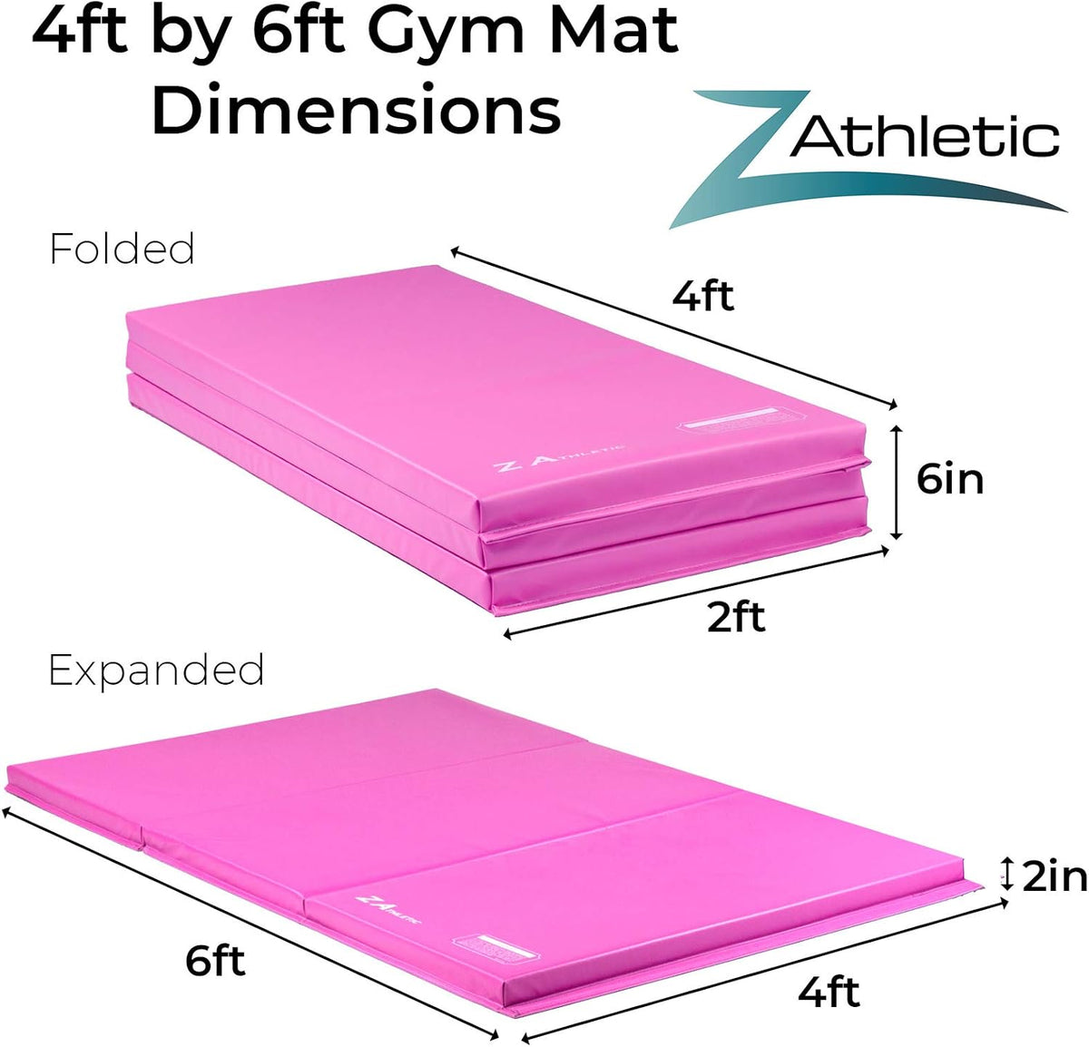 Z Athletic Folding Mat for Gymnastics, Tumbling, Cheerleading, and More, 4 Ft x 6 Ft x 2 In
