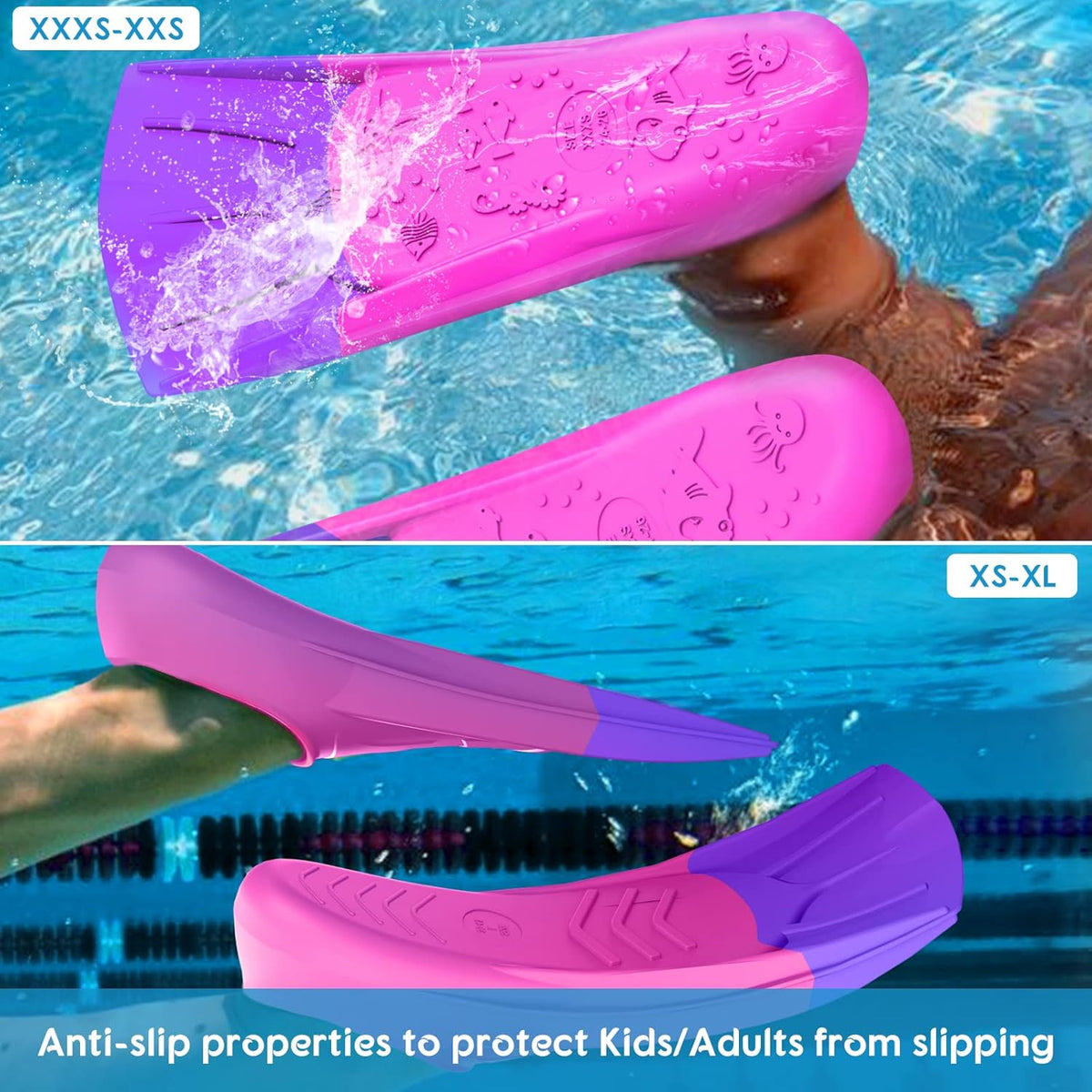 Gintenco Swim Fins, Kids Swim Training Fins for Lap Swimming, Travel Size Flippers with Mesh Bag, Silicone Swimming Fins for Kids Teens Adults Women Men