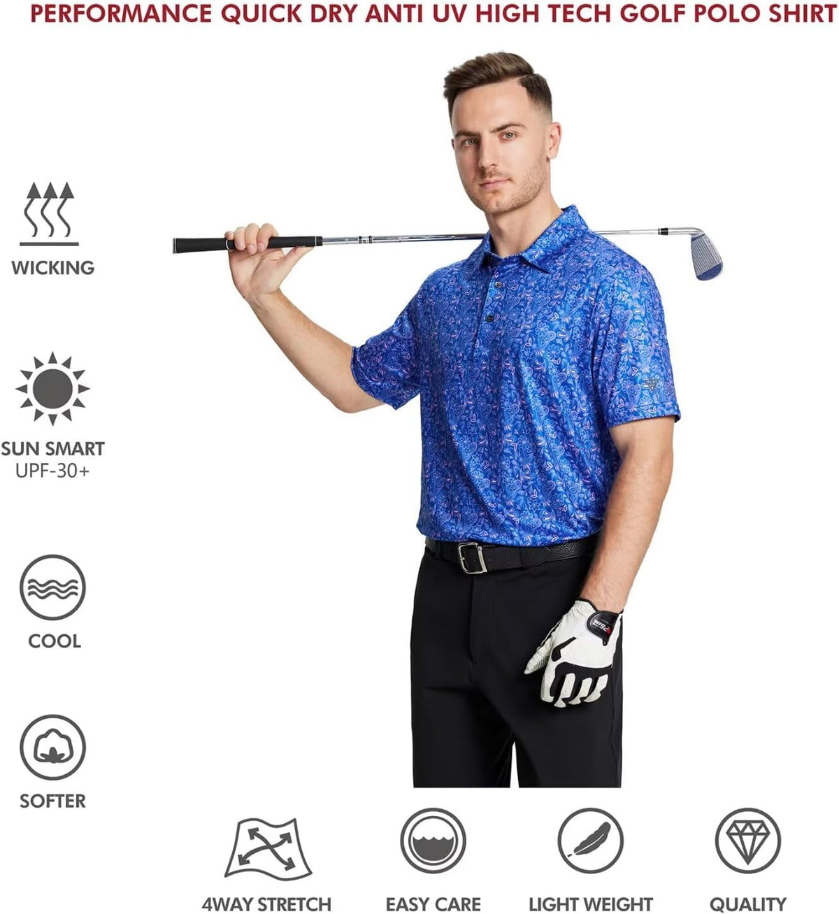 Men's Golf Polo Shirts Short Sleeve Striped Performance Moisture Wicking Dry Fit Golf Shirts for Men