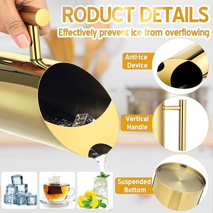 Funnymoom 3 Pack 53oz/1.5l Stainless Steel Water Pitcher Modern Metal Pitcher with Ice Guard Gold Carafe Drink with Handle or Iced Hot Drink Tea Juice Coffee Beer
