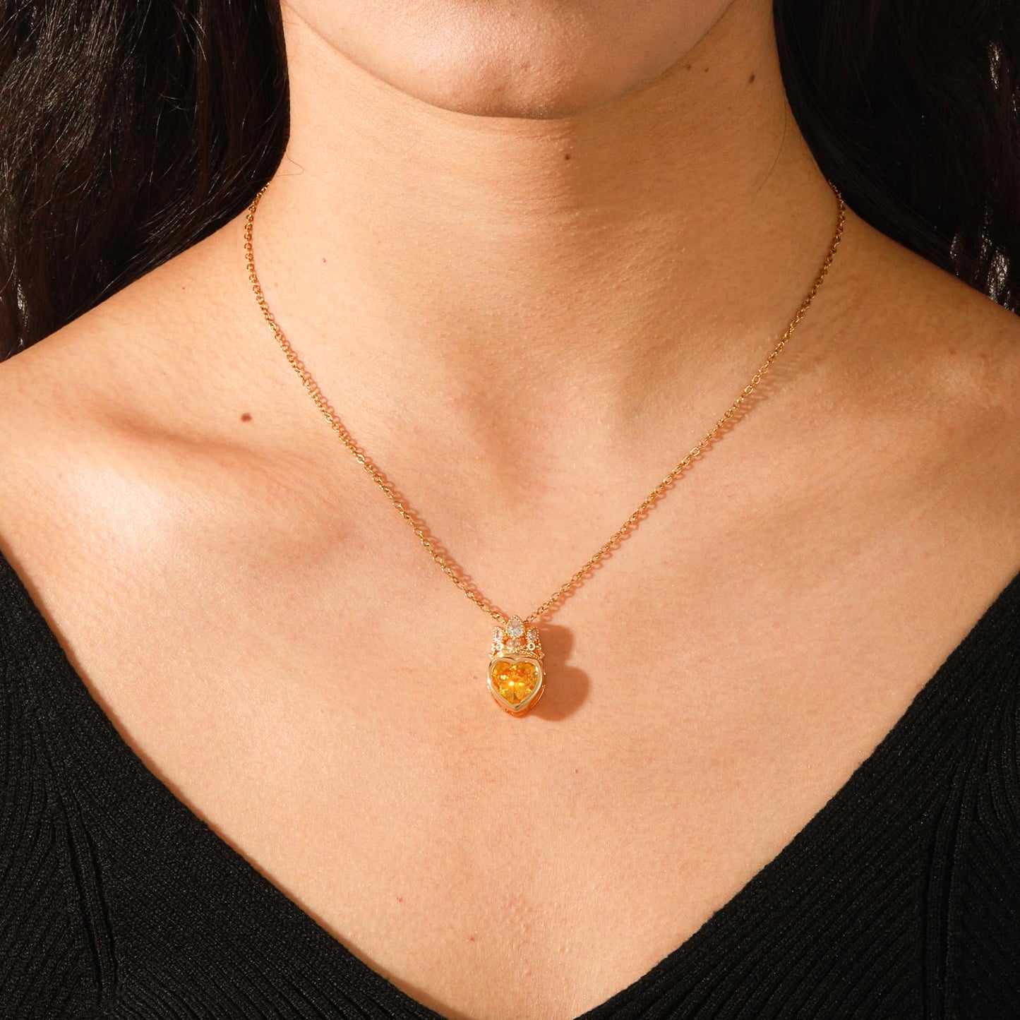 crataly Citrine Crown Heart Necklace for Women-Gold Plated November Birthstone Princess Necklace For Valentine's Day Mother's Day Christmas Birthday Gifts
