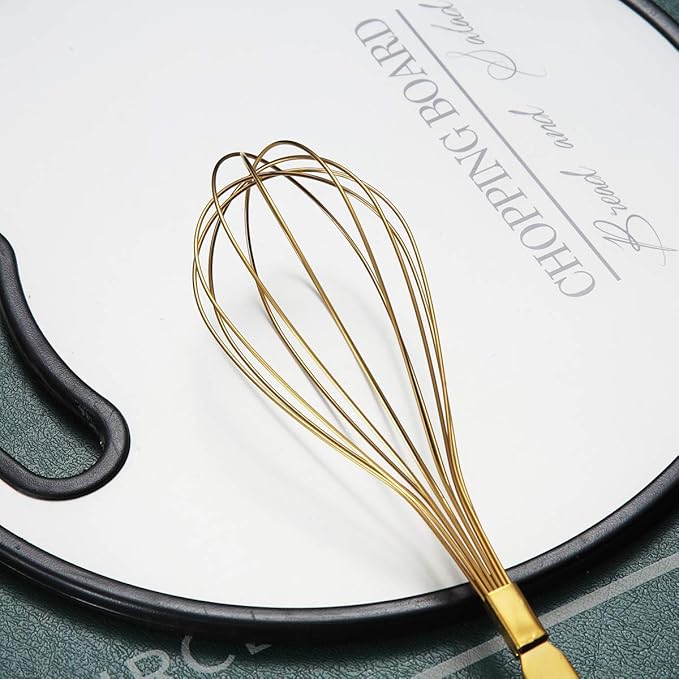 Gold Whisk, Berglander Whisk For Cooking With Titanium Gold Plating, Stainless Steel Balloon Whisk, Sturdy Kitchen Wire Whisk Set for Cooking, Baking, Blending, Beating, Dishwasher Safe, Easy to Clean