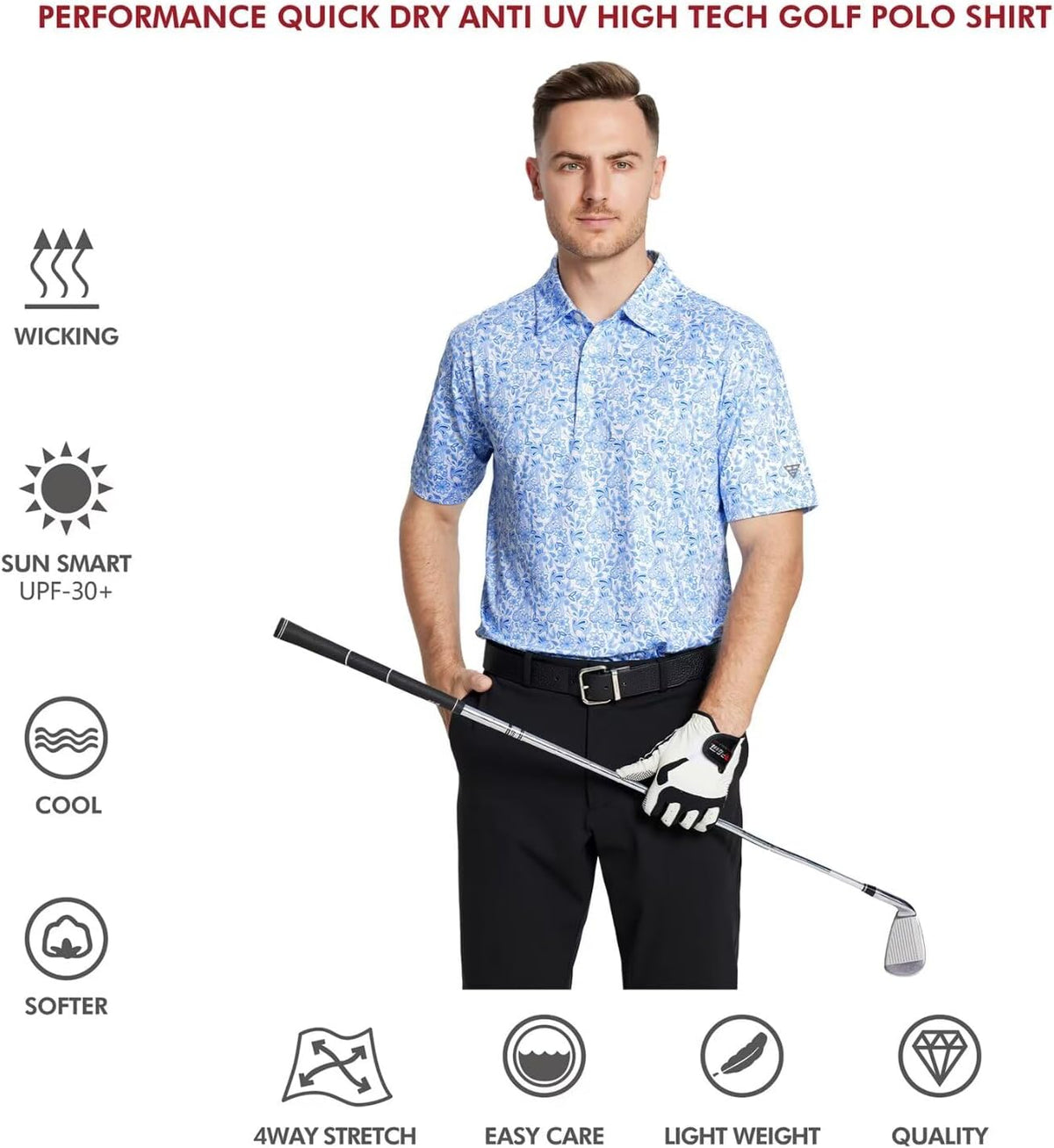 Men's Golf Polo Shirts Short Sleeve Striped Performance Moisture Wicking Dry Fit Golf Shirts for Men