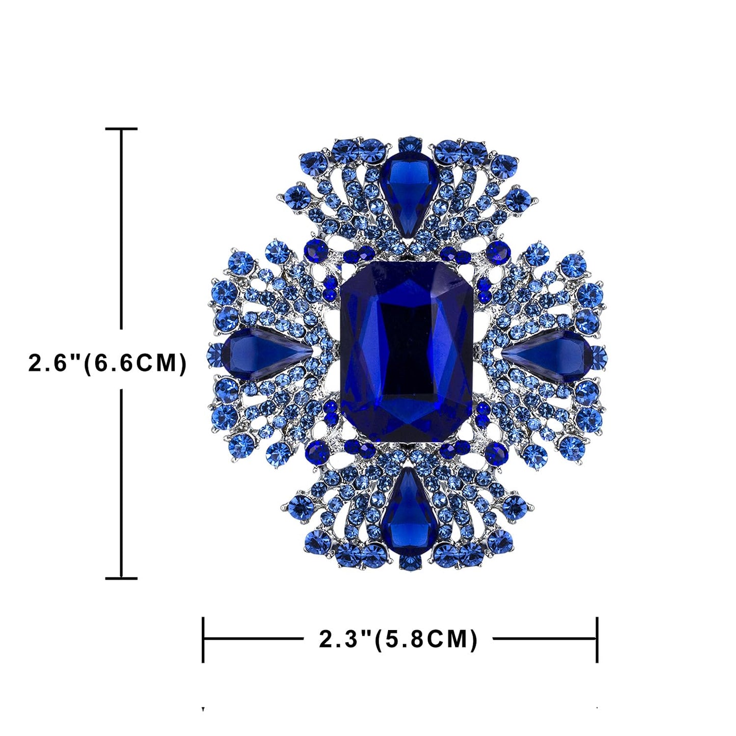 YOQUCOL Vintage Blue Austrian Crystal Rhinestone Cross Flowers Shaped Brooch Pin Elegant Jewelry For Women
