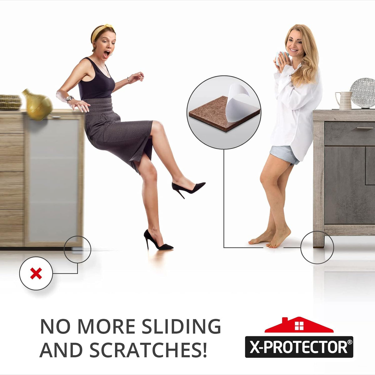 Non Slip Furniture Pads 8 pcs 1 1/4" X-Protector - Premium Furniture Grippers! Self-Adhesive Rubber Feet Furniture Feet - Ideal Non Skid Furniture Pad Floor Protectors - Keep Furniture in Place!