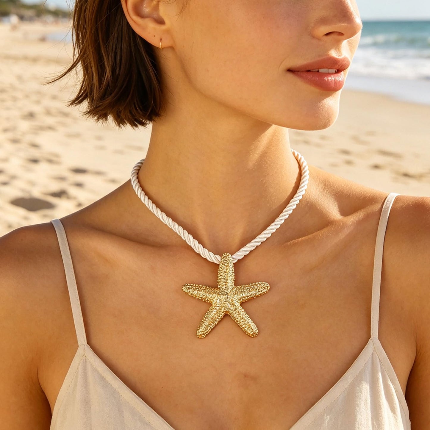 Frodete Starfish Necklace for Women Beach Necklaces Jewelry Layered Choker Drop Dangle Summer Vacation Outfits Theme Conch Seashell Accessories Ocean Pendant Dress Costume