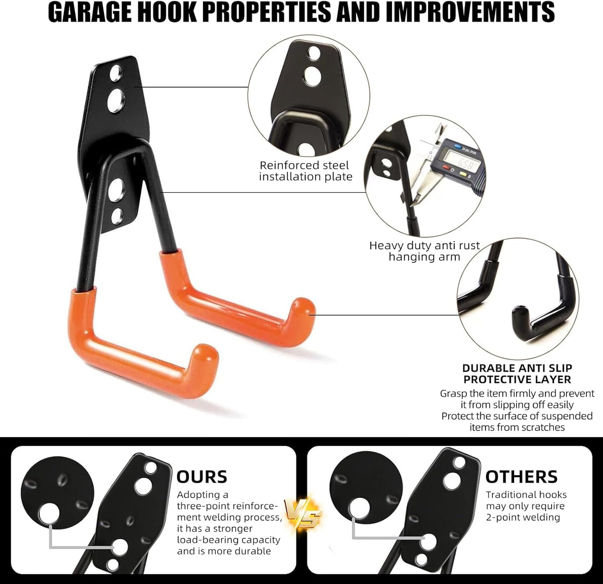 Garage Hooks, 4 Pack Wave Hooks for Hanging Heavy Duty Ladders, Bikes, Tools Ideal for Garage, Garden, Basement Utility Room Storage (Orange)