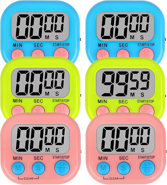 ZILLEEN 6 Pack Kitchen Timers for Cooking Digital Classroom Timers for Teachers Kids Blue Green Pink