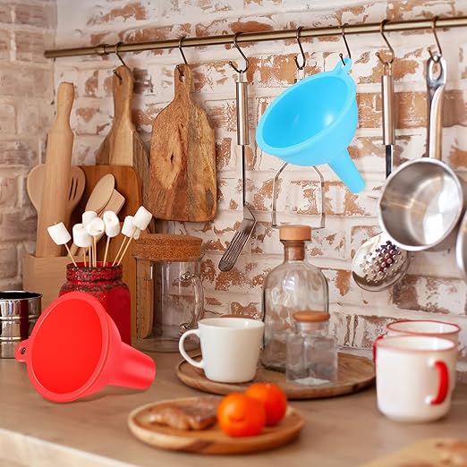 Silicone Funnels 4 Pieces Wide Mouth Funnel Small and Large Flexible Condiment Sauce Canning Set for Squeeze Bottles Jars Cans, Spice Filling Bottles Liquid Oil and Powder(Multi Color)
