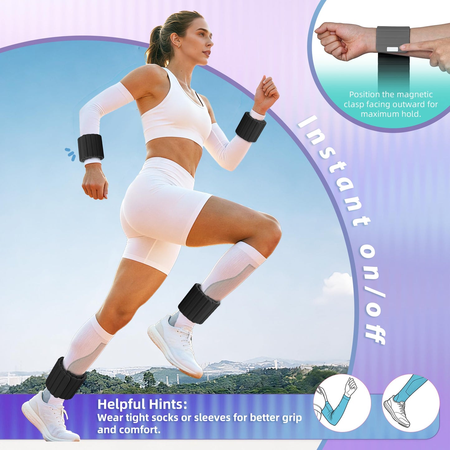 BECOJADDE Wrist Weights Ankle Weights for Women 1 Pair (1.1 lb Each) Silicone Magnetic Leg Arm Weighted Bracelet for Home Yoga Pilates Gym Workout Walking Jogging, Black Gray
