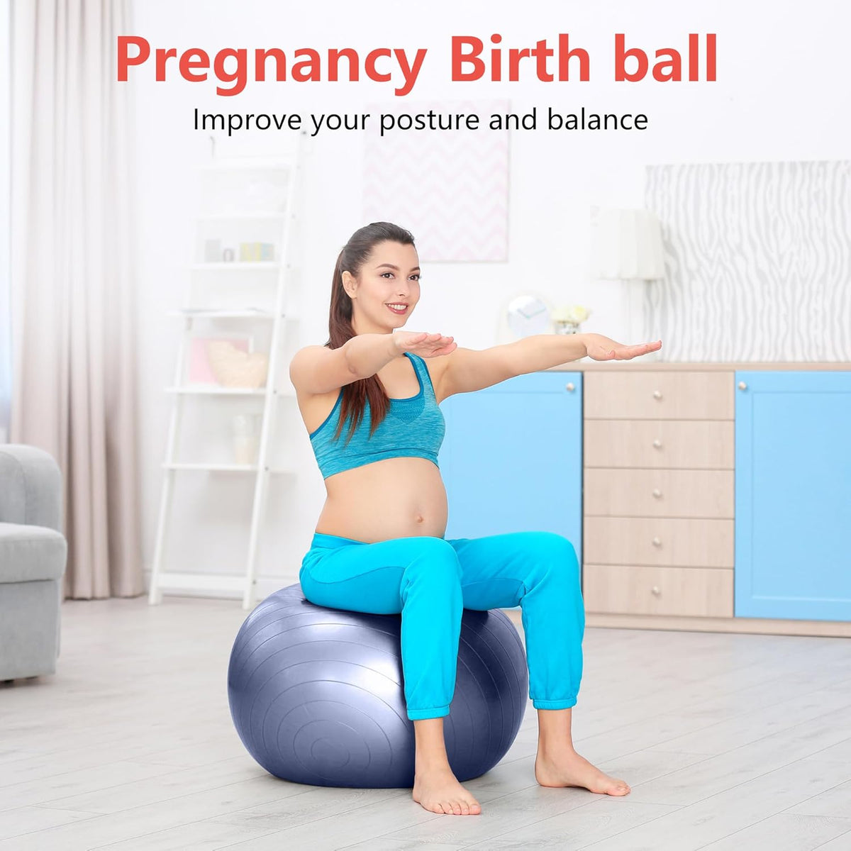Exercise Ball for Balance Stability Fitness Workout Yoga Pilates at Home Office & Gym Birthing Ball for Pregnancy, Office Ball Chair
