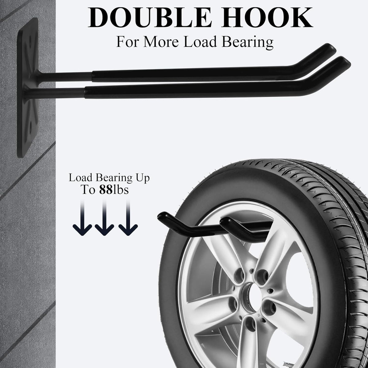 Steel Garage Storage Hooks Wall Tool Organizer, 14 Inch Garage Hook Heavy Duty Utility Storage Hangers Black for Ladders, Chairs, Garden Tools, Set of 4