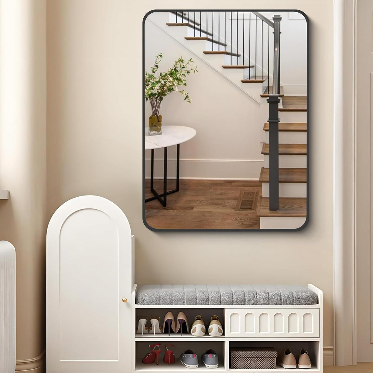 FORBATH Bathroom Mirror 30" X 40", Large Rectangular Wall Mirror, Black Metal Framed Rounded Corner Wall Mounted Mirror for Bathroom Bedroom Entryway Decor(Horizontal/Vertical)