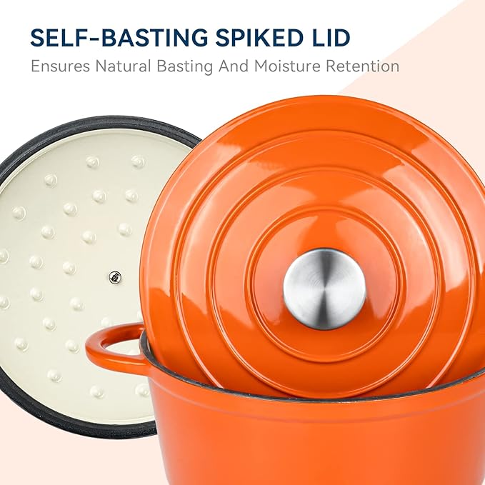 Miereirl 4.5 Quart Enameled Dutch Oven Pot with Lid, Cast Iron Dutch Oven with Dual Handles for Bread Baking, Cooking, Non-stick Enamel Coated Cookware (Orange)