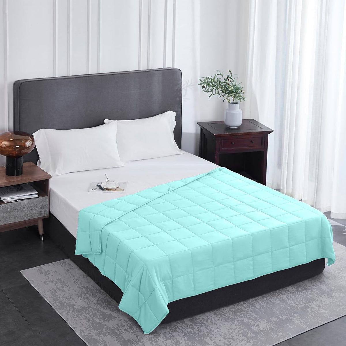 L'AGRATY Weighted Blanket - 48"x72" 15lbs Cooling Breathable Heavy Blanket with Glass Beads for Adult All-Season
