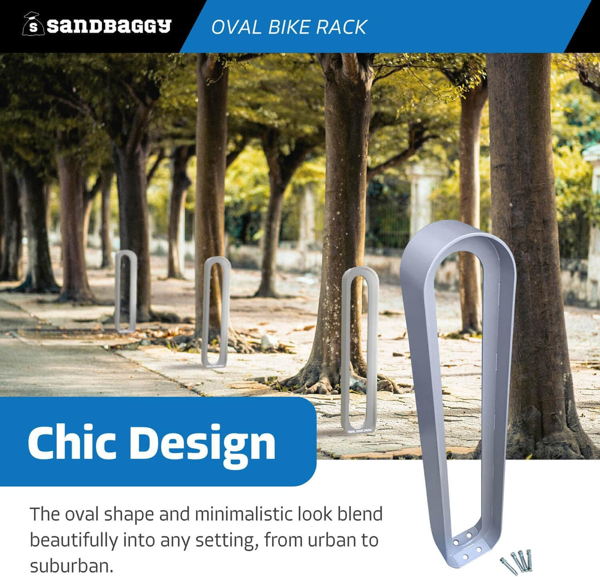 Sandbaggy Modern Commercial Bike Rack | 6.5” x 3” x 35” Oval Design | In-Ground | Anchor Bolts Included (Orange, 2)