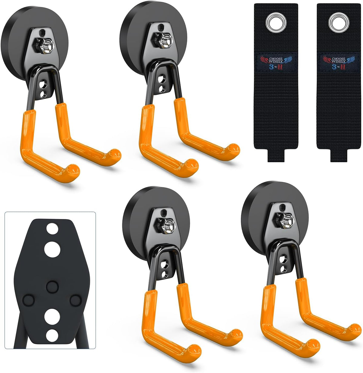 3-H Heavy Duty Magnet Garage Hooks 4 Pack, Large Strong Magnetic Hooks for Hanging Cordless Power Drill, Utility Magnetic Tool Holder for Metal Cabinet, Steel Pegboard, Toolbox, Garage(Orange)