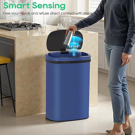 BestOffice 13‑Gallon Automatic Sensor Trash Can, Deep Blue – 50 L Touchless Motion‑Activated Kitchen Garbage Bin, Fingerprint‑Resistant Stainless Steel
