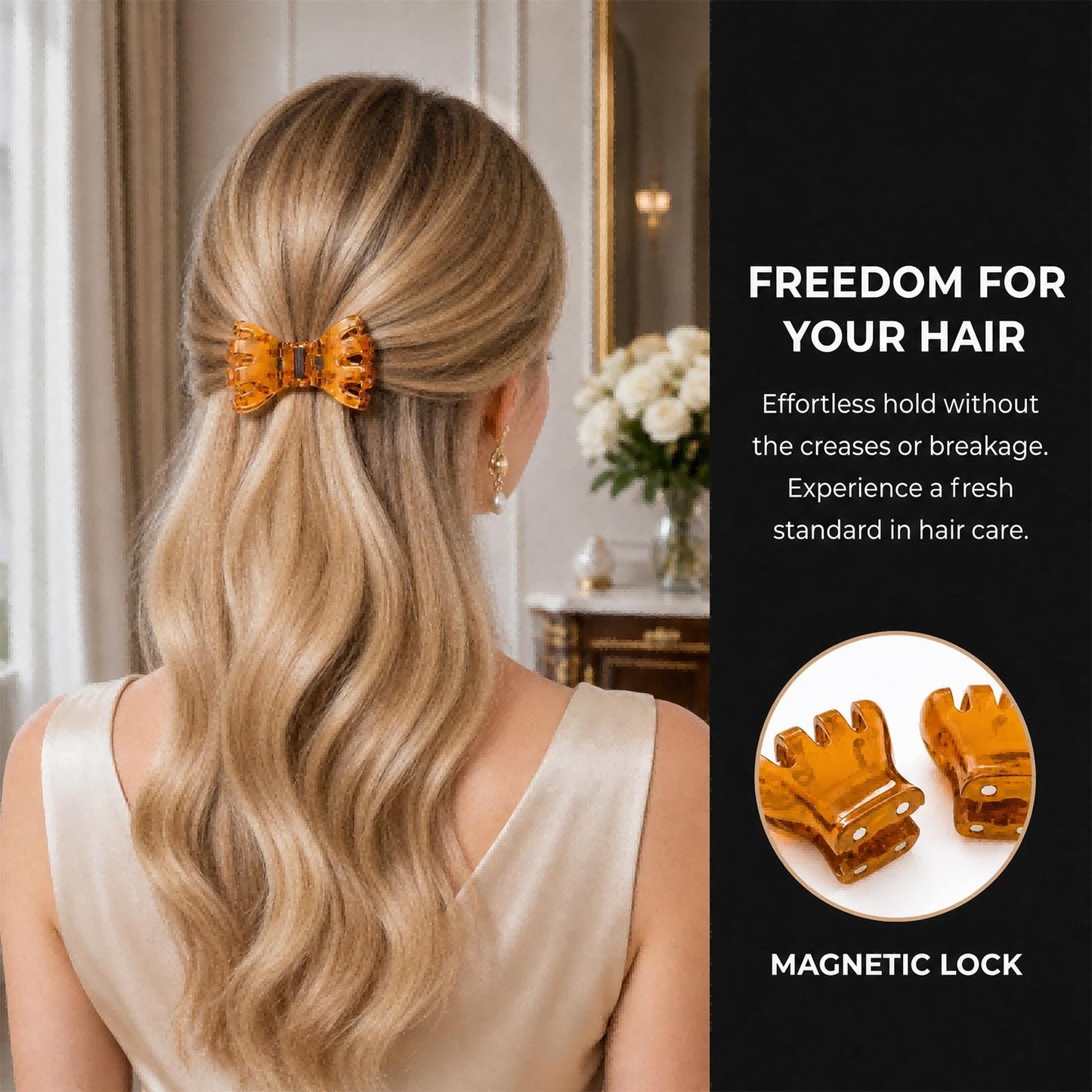 ASTRULUME 2Pcs Magnetic Hair Clips, Strong Hold No-Slip Styling Clips for Layered Styles, Half-Updos and Braids, Seamless 2-in-1 Clavicle Design, Multiple Colors(Yellow)