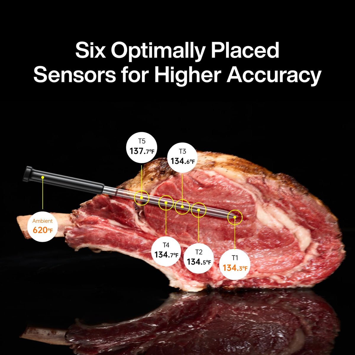 Sync Wireless Bluetooth Smart Meat Thermometer with WiFi | Standalone Base and Control | Unlimited Range | Enhanced 10X Signal for Improved Stability | NIST Certified Accuracy | BBQ Oven Smoker Grill
