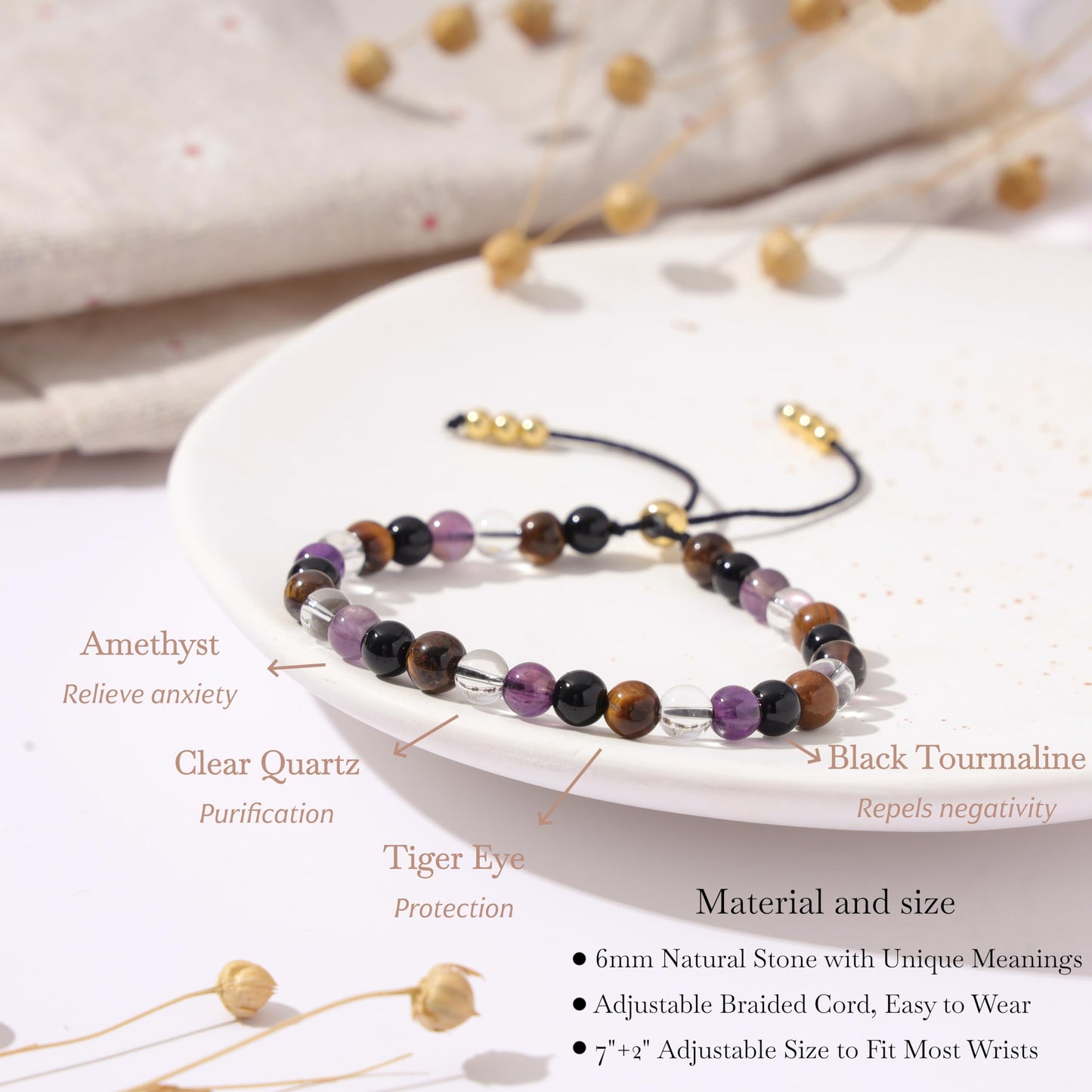NUKAYAI Anxiety Relief Bracelet for Women Items Gifts Stress Healing Crystal Kalm Bracelet Menopause Depression Anti Comfort Buddha Panic Attack Mood Worry Jewelry Natural Stones