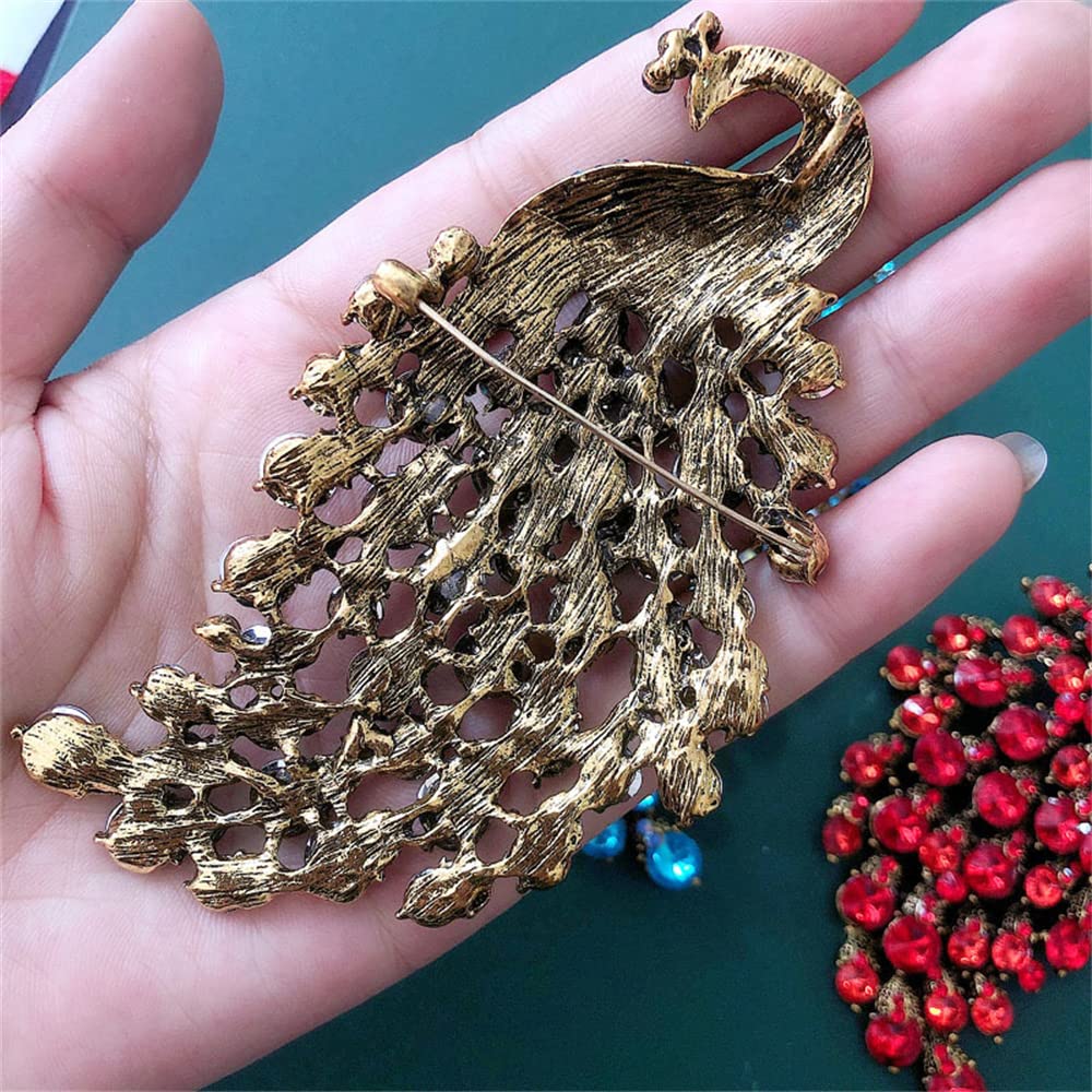Rhinestone Peacock Brooch Pin for Women Girls Fashion Exquisite Exaggerated Big Crystal Bird Animal Brooches Lapel Pins Elegant Dress Accessories Wedding Christmas Birthday Jewelry Gift (Colorful CZ)