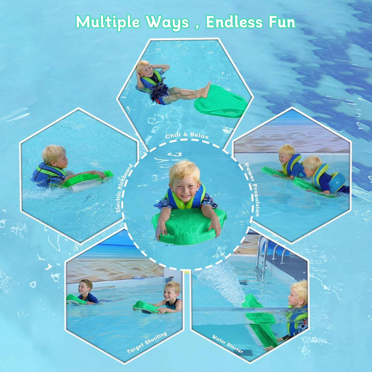 Electric Swimming Kickboard for Kids,Motorized Swim Board with Water Gun, Motorized Swim Training for Children Adults, 60N Thrust, 198 lbs Buoyancy, 25V Rechargeable Battery