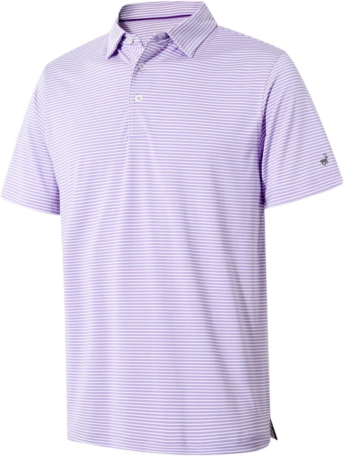 Mens Golf Shirt Moisture Wicking Dry Fit Performance Sport Short Sleeve Striped Golf Polo Shirts for Men