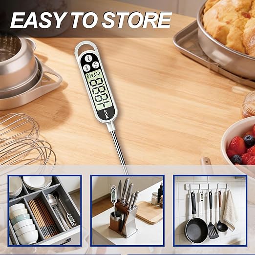 Electronic Digital Display Thermometer, 304 Long Probe, Suitable for Kitchen Cooking, BBQ, with Waterproof Feature and Capable of Sensitive and Rapid Measurement.