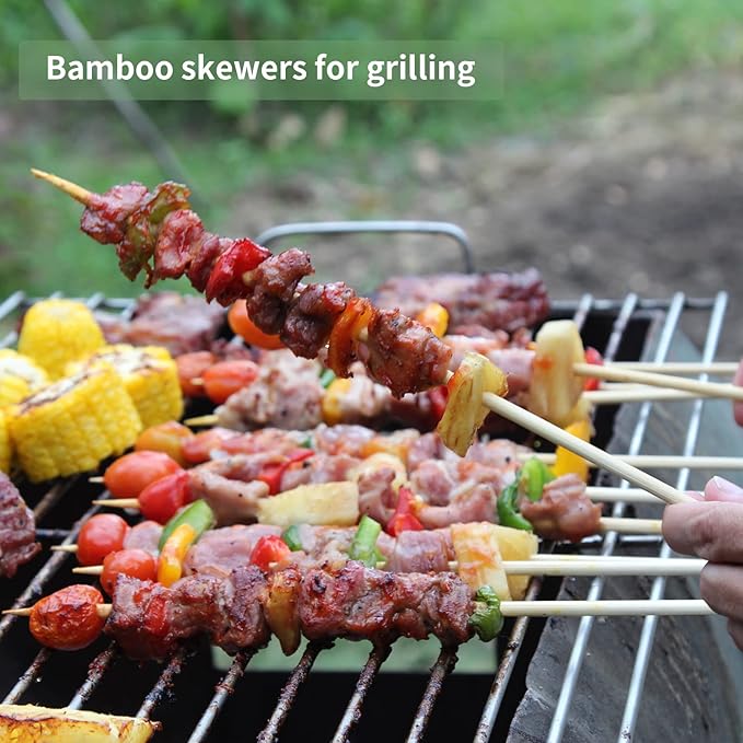 12" Natural Bamboo Wood Barbecue Skewers for Kabob, Appetizer, Fruit, Sausage, Chocolate Fountain, Wooden BBQ Kebob Skewer Stick, Organic Food Sticks for Grilling, Kitchen (Φ=4mm Thick, 100PCS)