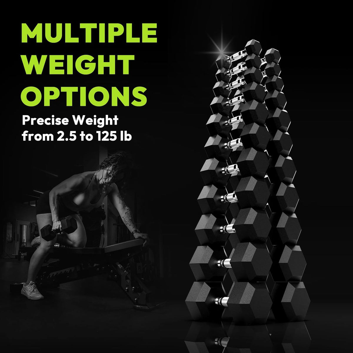 Hex Dumbbell Set, 30-480 lb Set Rubber Encased Exercise & Fitness Dumbbells, Weights Dumbbells Set, Hand Weight for Strength Training