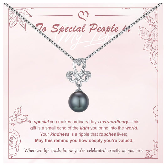 KANNSOAR Tahitian Black Pearl Necklace 18K White Gold Plated Sterling Silver Four Leaf Clover Pendant for Wedding Anniversary Birthday Jewelry Gifts for Women Wife Mom Lover Girlfriend