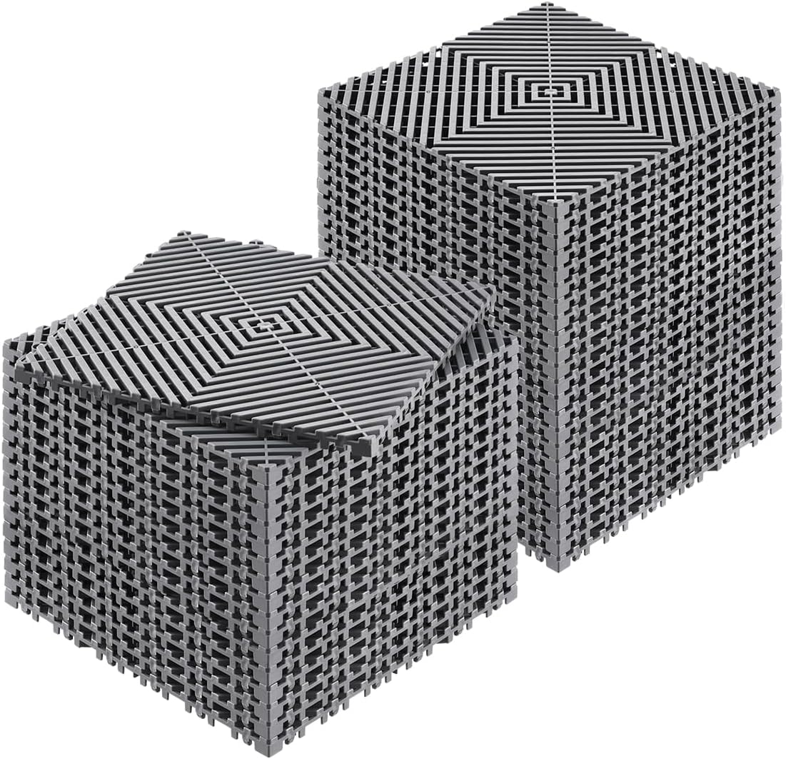 VEVOR Interlocking Drainage Mat, 12” x 12” Modular Interlocking Cushion, 40 Pcs Splicing Drainage Mats, Non-Slip Gray PP Drainage Floor Tile and Shower Mat, for Garage, Garden, Kitchen & Outdoor
