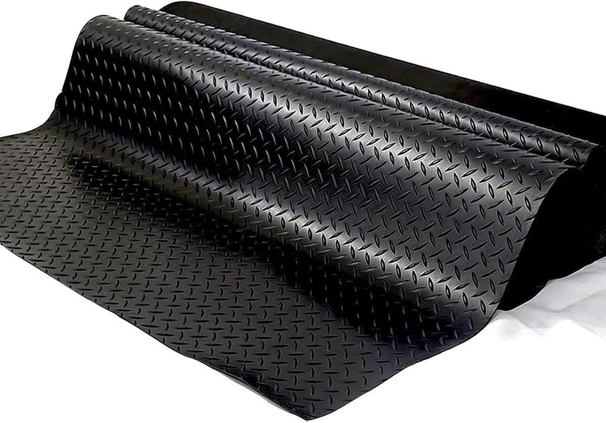 Boshen 5Ft x 12Ft Garage Floor Mat 2.5mm Thickened Rubber Flooring Roll 60sqft Diamond Plate PVC Rubber Trailer Mat Non-Slip Floor Protector Mat for Garage Warehouse Basement Trailer - Black