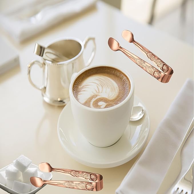 Mini Serving Tongs, 6PCS Small Rose Sugar Cube Tong, Small serving tongs Stainless Steel Ice Tong, 4Inch Rose Gold tongs for Kitchen, Appetizers, Coffee Bar, Salad, Desserts and Charcuterie Board