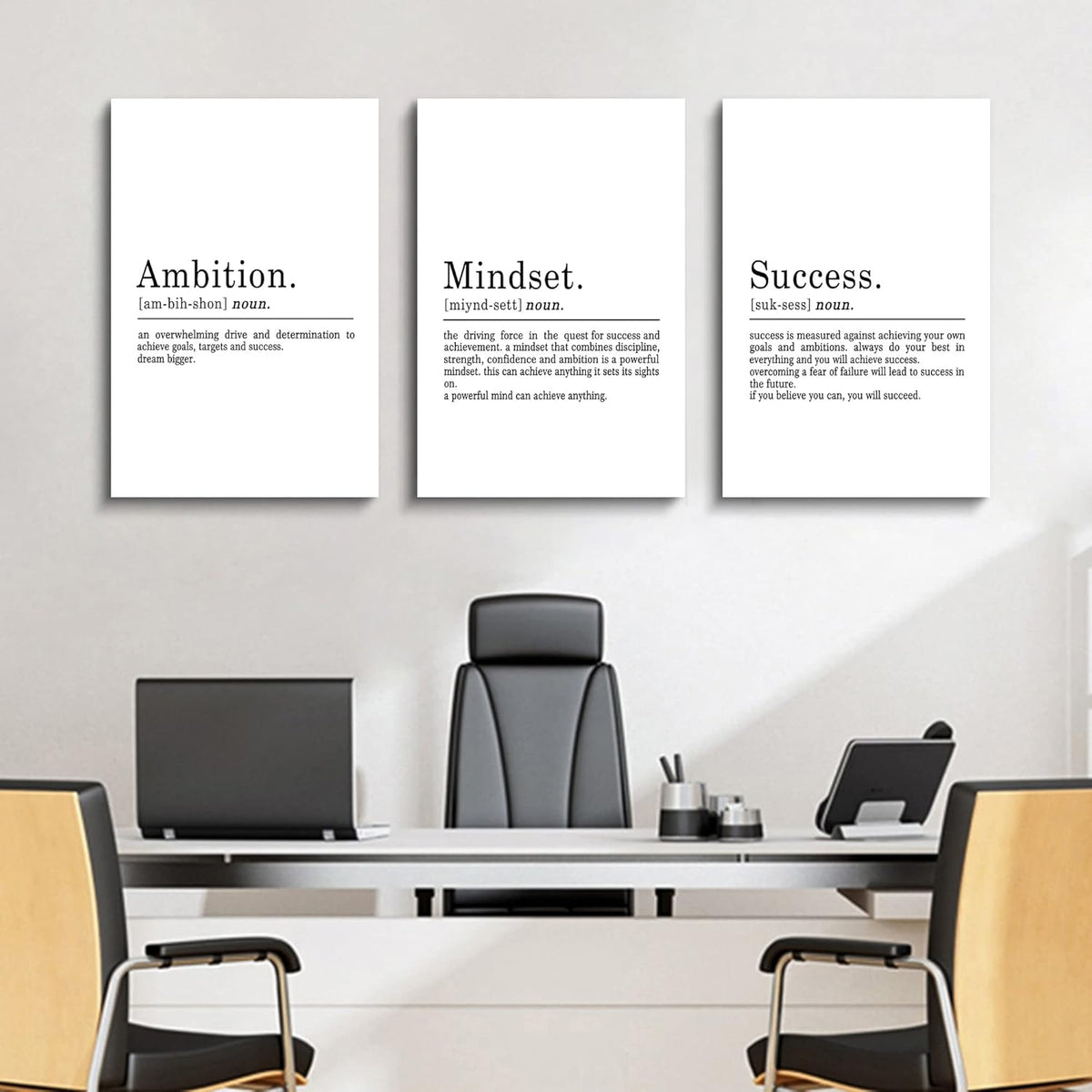 Inspirierendes Leinwandbild – Ephany Art – Mindset Zitate Drucke, motivierende Wandkunst, Erfolg, gerahmtes Unternehmer-Poster, positive Zitate, Arbeitsplatz (L-3 Stück, 40.6x61x3 Stück)