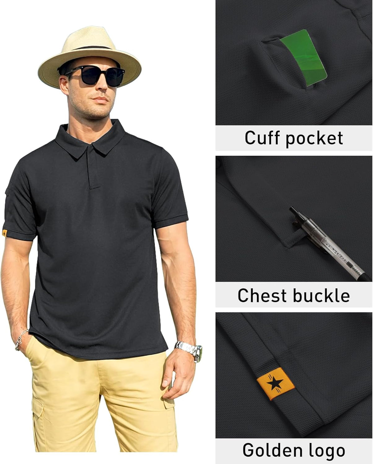 ZITY Mens Polo Shirt Short Sleeve Sports Tactical T-Shirt Athletic Golf Polos Daily Casual Stylish Collared Shirts for Men