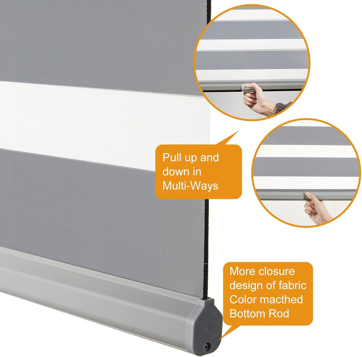 Persilux Cordless Zebra Blinds for Windows (33" W X72 H, Grey) Free-Stop Roller Windows Shades Dual Layer Light Control for Day and Night, Light Filtering Sheer Shades for Home, Easy to Install