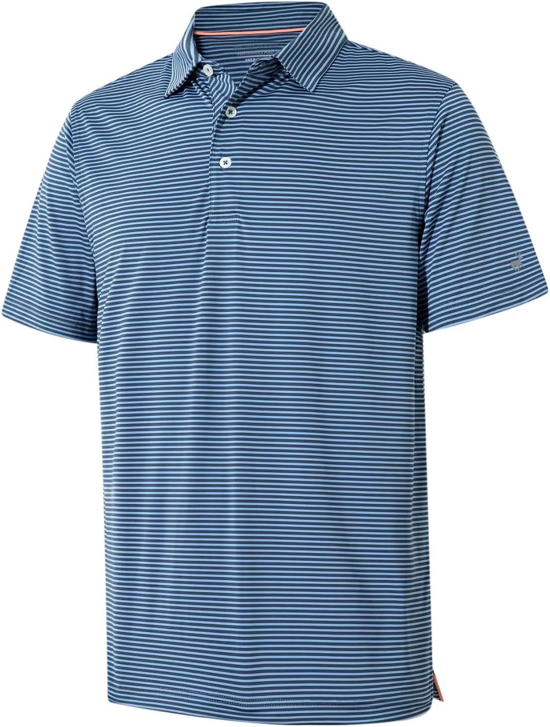 Mens Golf Shirt Moisture Wicking Dry Fit Performance Sport Short Sleeve Striped Golf Polo Shirts for Men