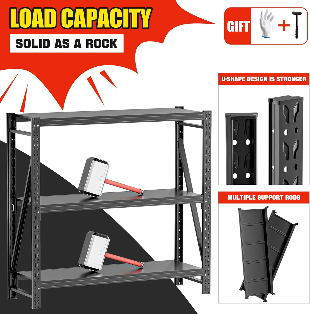 Heavy Duty Garage Shelves – Metal Shelving Unit with Adjustable 3-Tier Storage Shelves for Garage Organization, Industrial Shelving Rack for Heavy Duty Storage Needs16 D x50 W x48 H