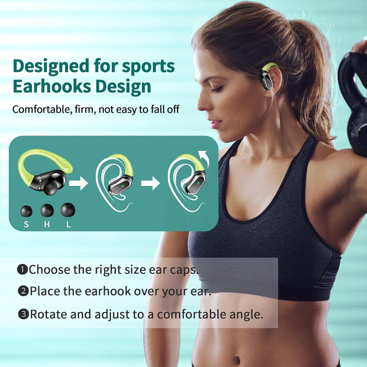 Wireless Earbuds, 2025 Bluetooth 5.4 Headphones Sport, Bluetooth Earbuds with ENC Noise Canceling Mic, 50H Stereo Wireless Headphones IP7 Waterproof with Earhooks, Dual LED Display for Workout/Running
