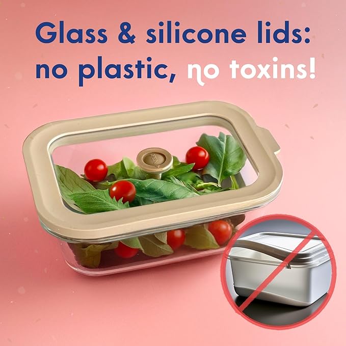 Ziruma Non-Toxic 1.5 cup Glass Food Storage Containers with Lids - Overnight Oats, Plastic Free Meal Prep, Reusable, Airtight, Microwave and Freezer Safe, 4 Pack
