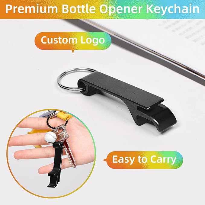 400 Pack Black Metal Bottle Opener Keychains Bulk, Tiny Beverage Opener Party Favor (Black, 400 Pcs)